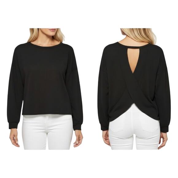 Kaileigh Sadaf Open Back Shimmery Knit Top Black Long Sleeve Size M NWOT - Picture 1 of 8